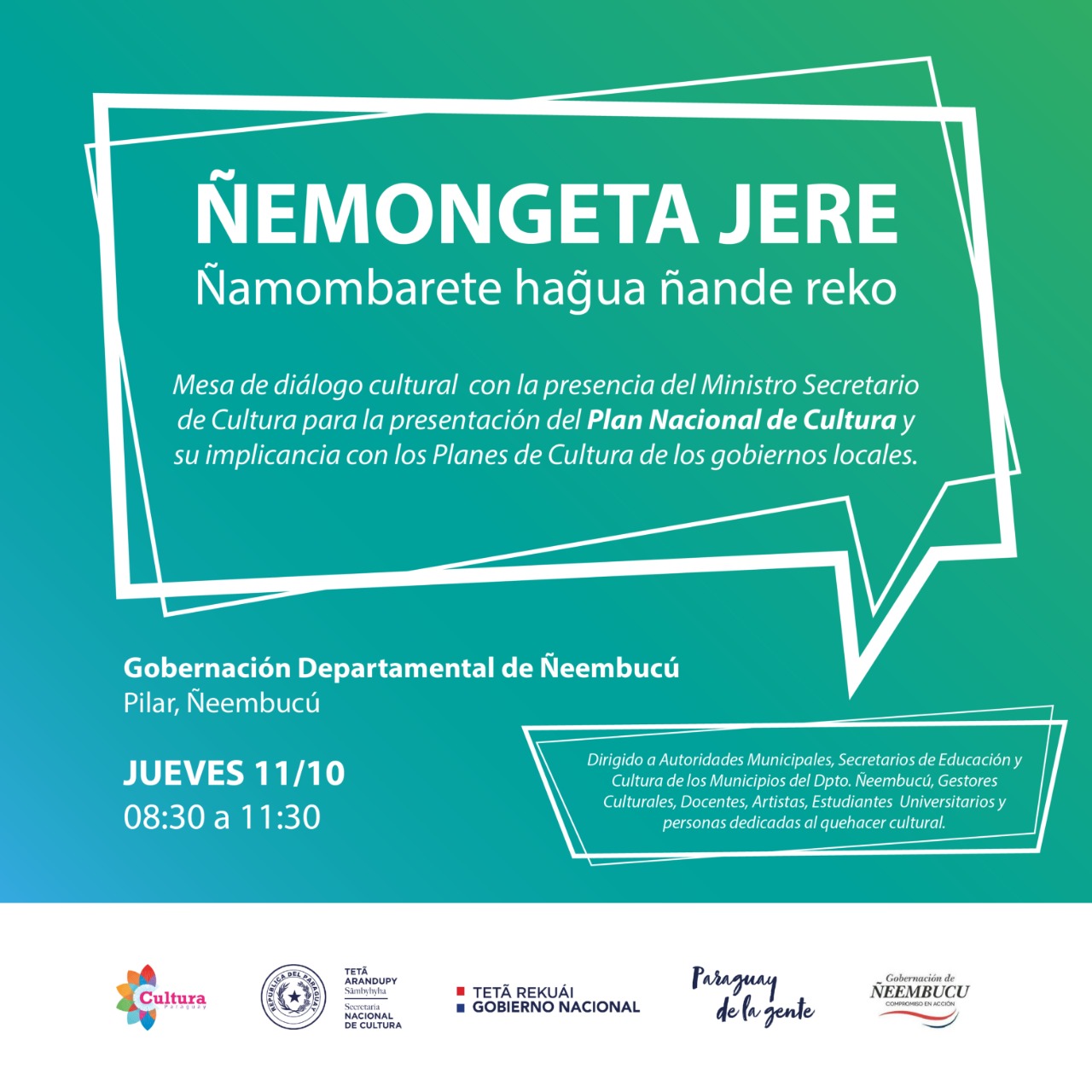 Cultura realizará el Ñemongeta jeré en Ñeembucú imagen