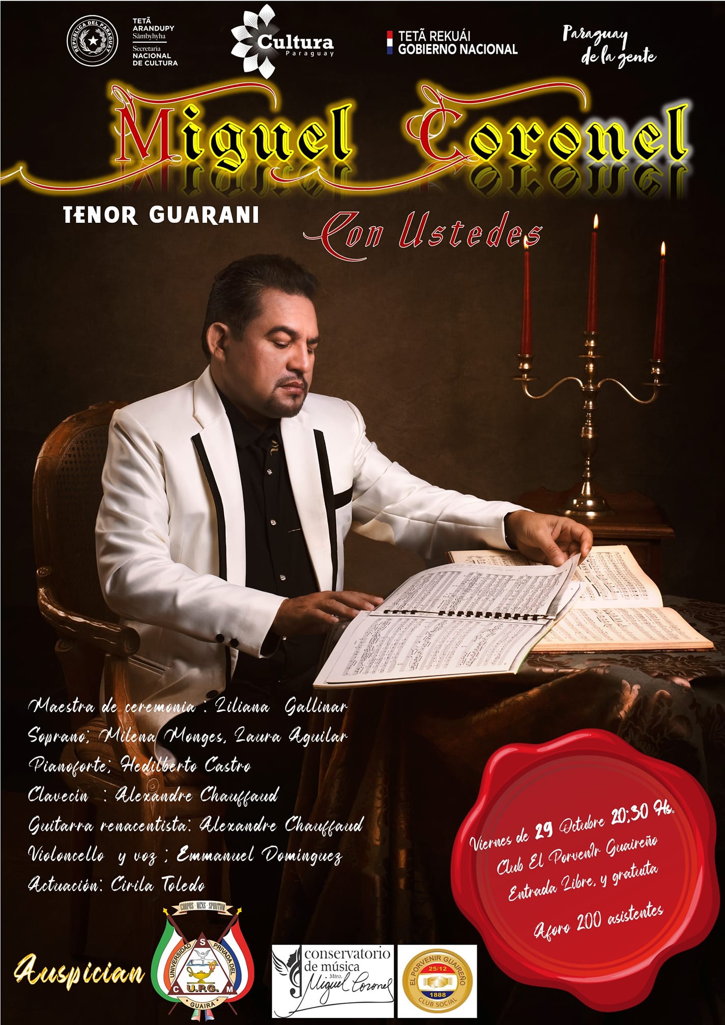 Villarrica: el Tenor Guaraní Miguel Coronel sube a escena el 29 de octubre imagen